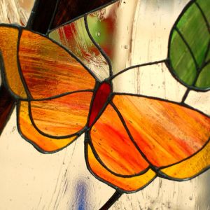 detail papillon vitrail Tiffany Osny